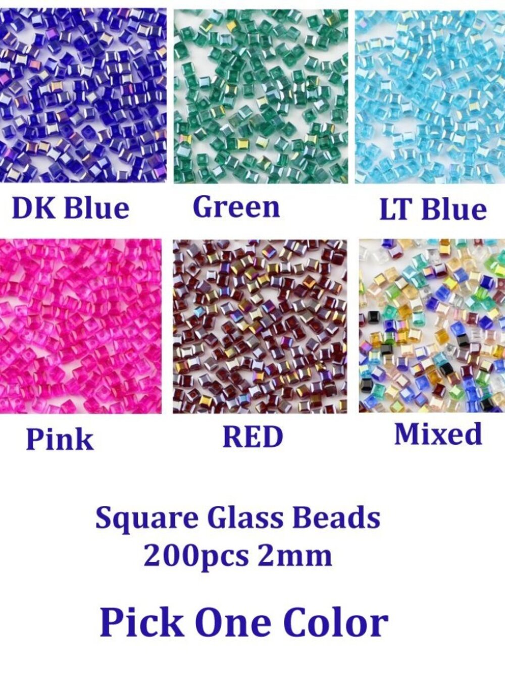 Square Glass Beads 200pcs 2mm One Color